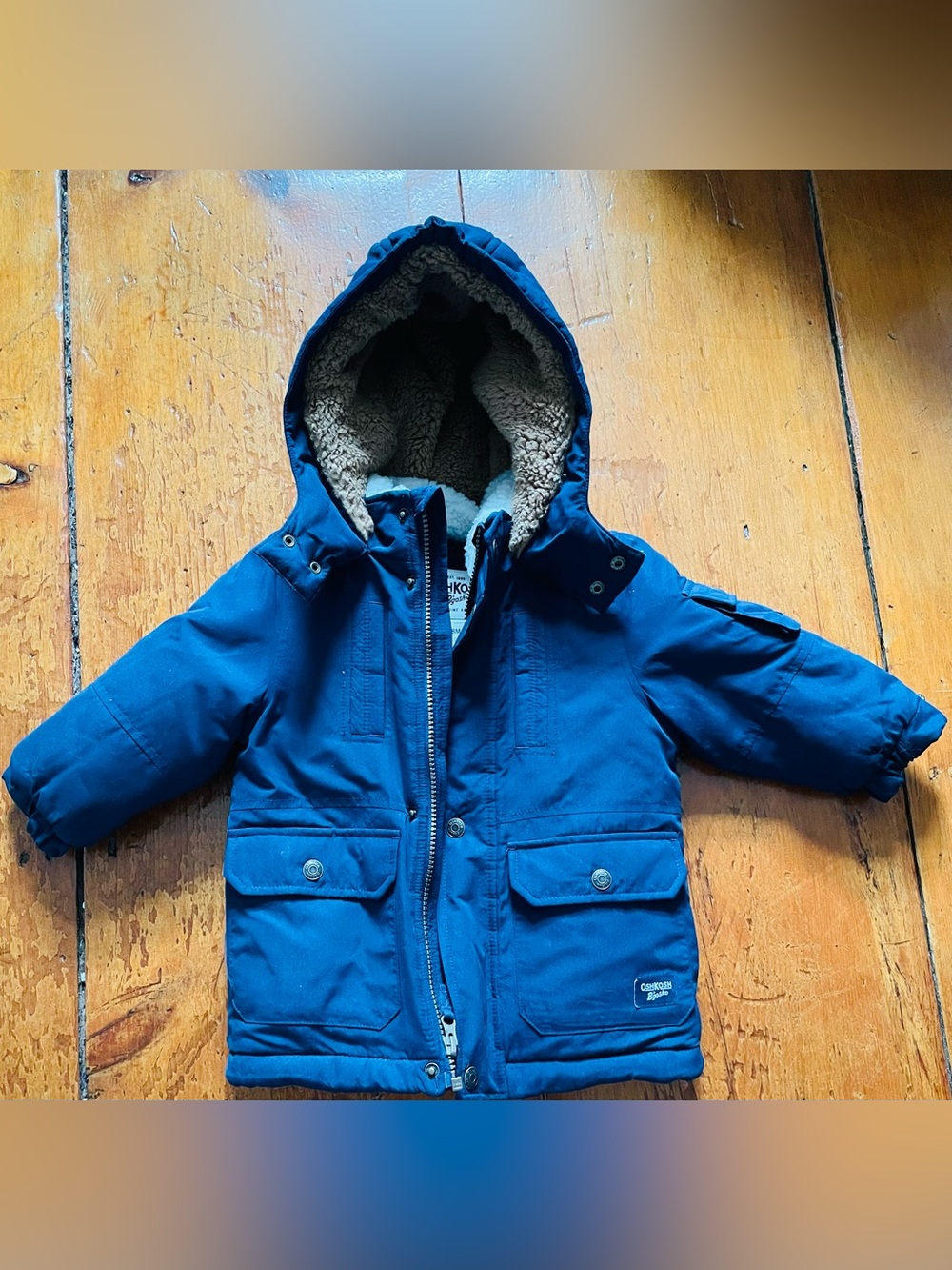 OshKosh B'gosh Navy Blue Toddler Hooded Jacket with Sherpa Trim